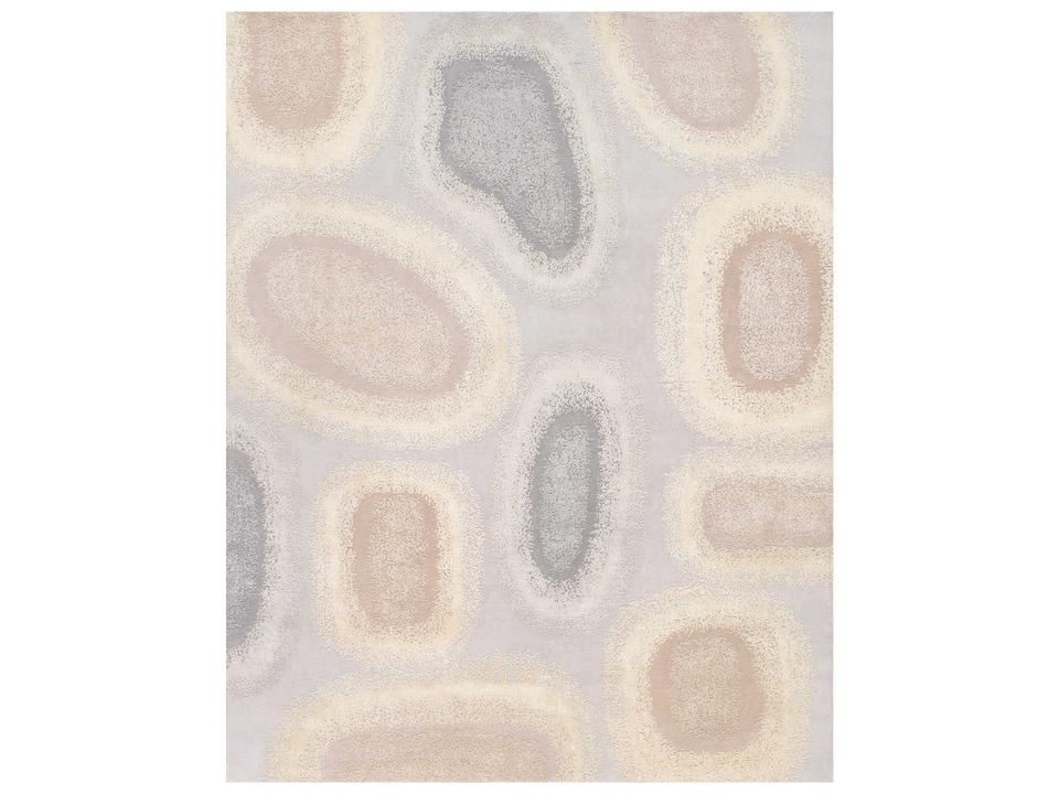 Modern Abstract Hand-Knotted Silk and Wool Area Rug