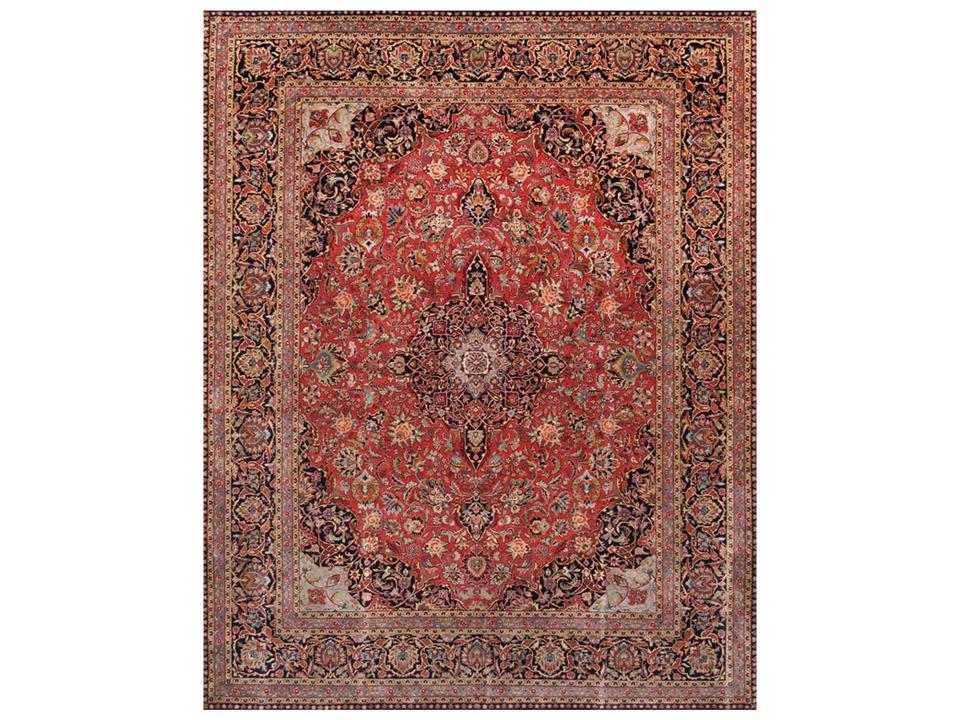 Azerbaijan Hand-Knotted Lambs Wool Area Rug Rust Navy