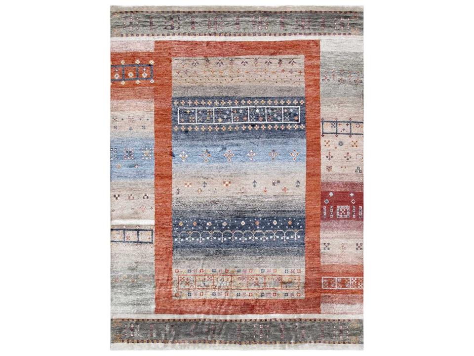 Tribal Bordered Hand-Knotted Area Rug with Stylized Motifs