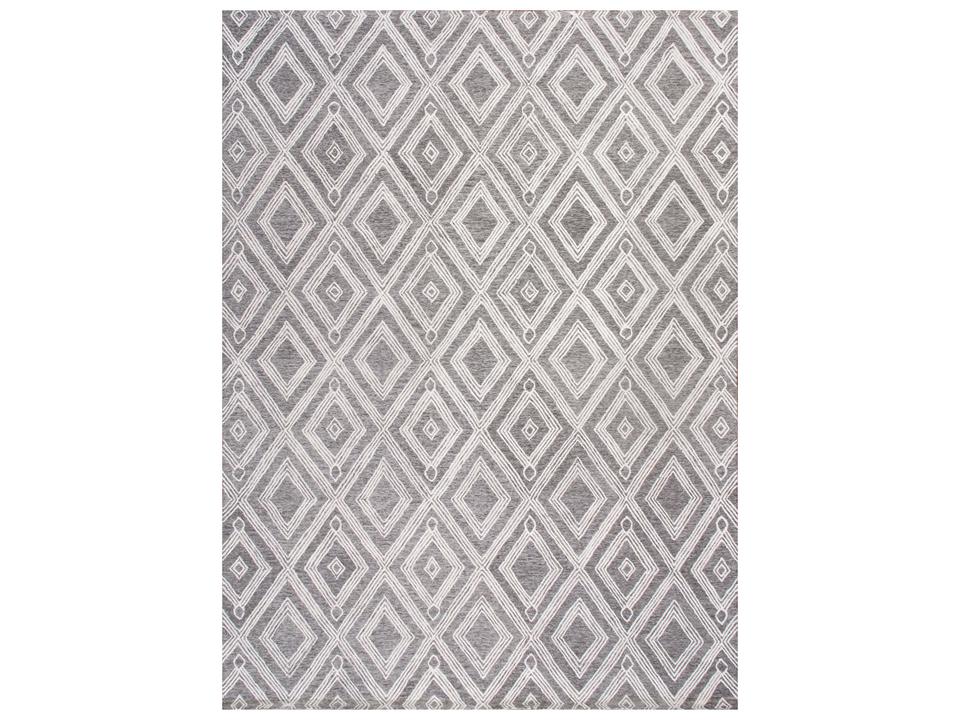 Modern Geometric Hand-Tufted Area Rug in Silver and Ivory