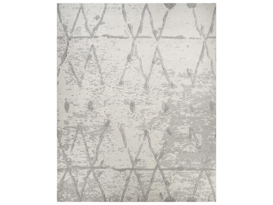 Sutton Geometric Runner Area Rug in Ivory and Grey
