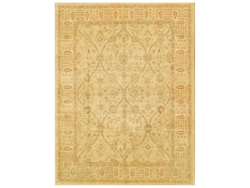 Hand-Knotted Lamb's Wool Denver Bordered Area Rug in Peach and Beige