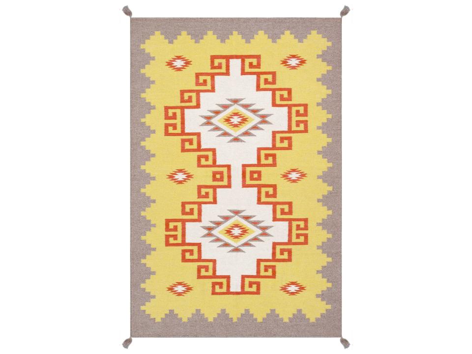 Tuscany Flatweave Southwestern Wool Area Rug in Yellow Mocha