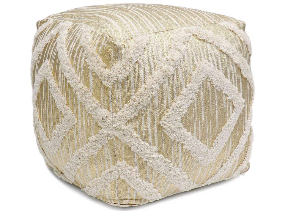 Grand Canyon Shaggy Cotton Pouf Ottoman in Ivory Gold