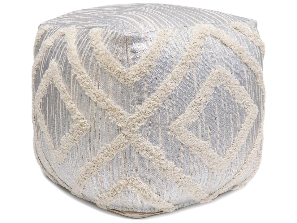 Grand Canyon Ivory Silver Gray Shaggy Pouf