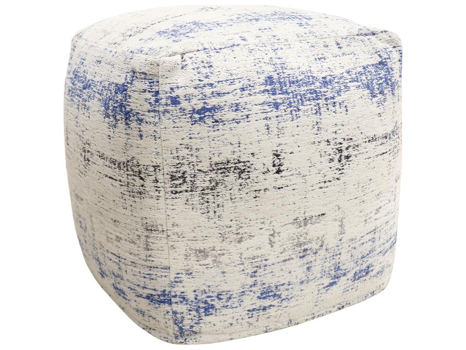 Grand Canyon Ivory Blue White Distressed Pouf