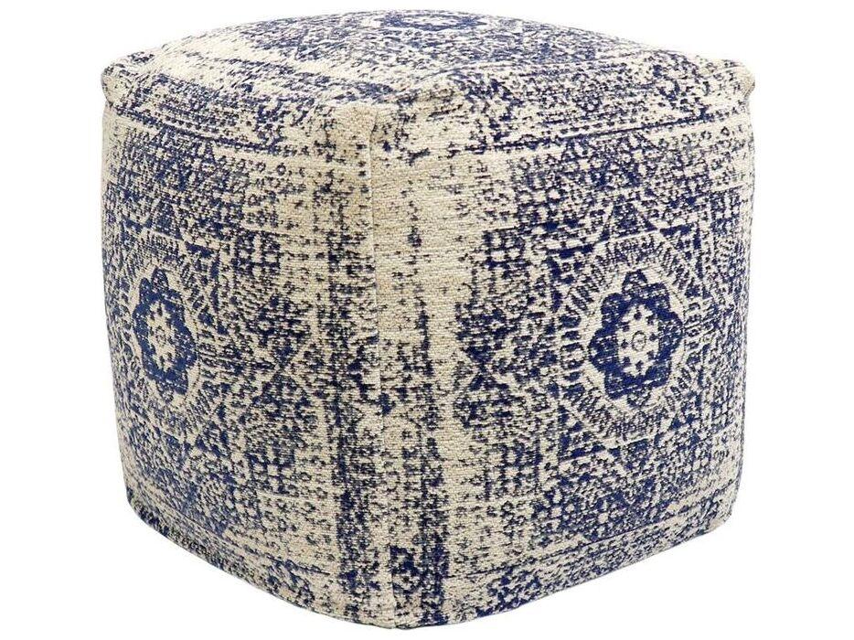 Grand Canyon Navy Ivory Blue Upholstered Pouf