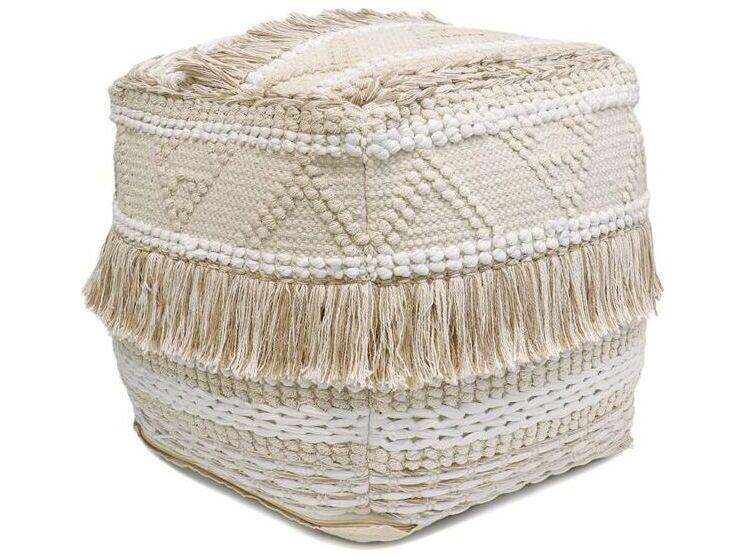 Grand Canyon Beige Cotton Hand-Woven Pouf with Tassels