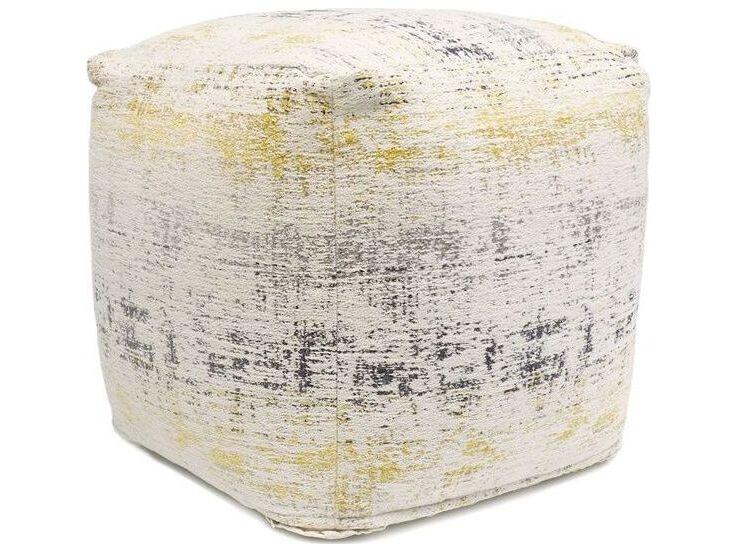 Grand Canyon Ivory Gold Upholstered Pouf with Geometric Pattern