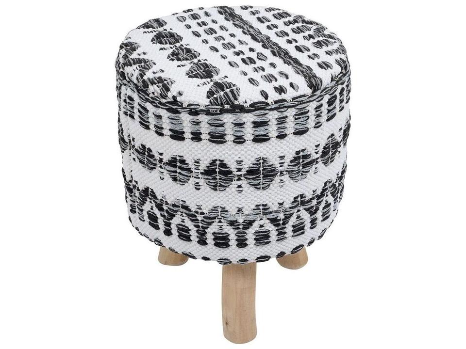 Grandcanyon White Black Cotton Accent Stool with Wood Legs