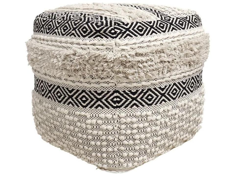 Grand Canyon Hand Woven Cotton Pouf in Ivory Black Beige