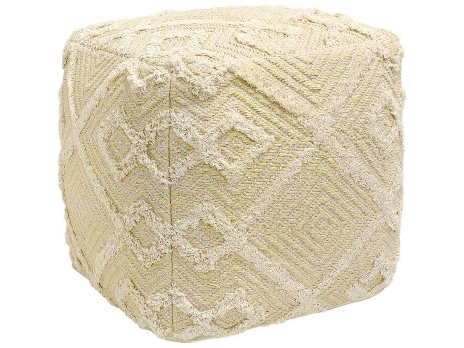 Grand Canyon Square Upholstered Pouf in Yellow Ivory Cotton