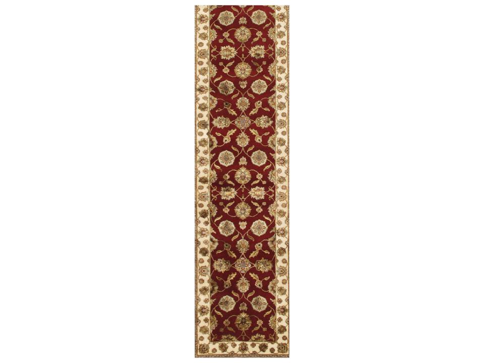 Agra Bordered Hand-Knotted Silk and Wool Runner Rug in Ivory and Camel