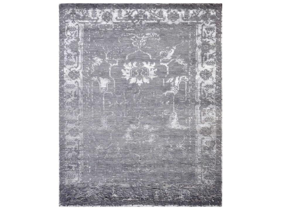 Florence Silk Fusion Hand-Knotted Area Rug 5x8 in Grey and Silver