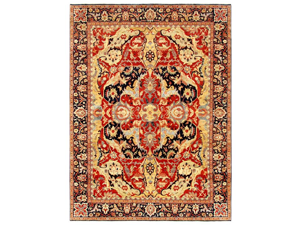 Bidjar Collection Hand-Knotted Lambs Wool Area Rug 9x12 Feet Rust Navy Blue