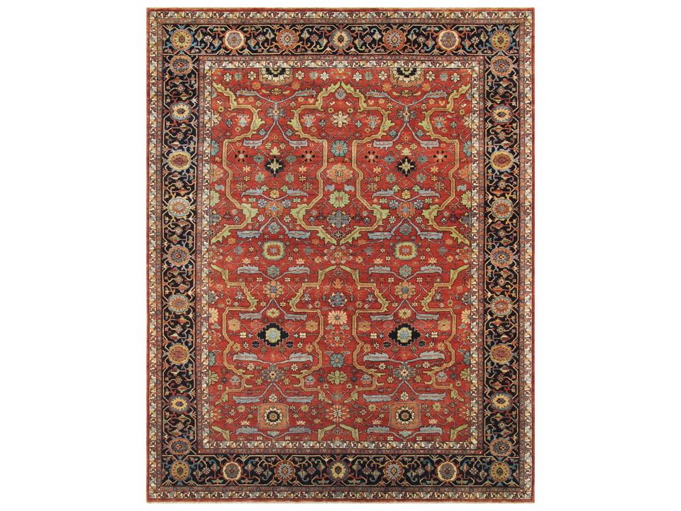 Denver Bordered Hand-Knotted Lambs Wool Area Rug Traditional Design
