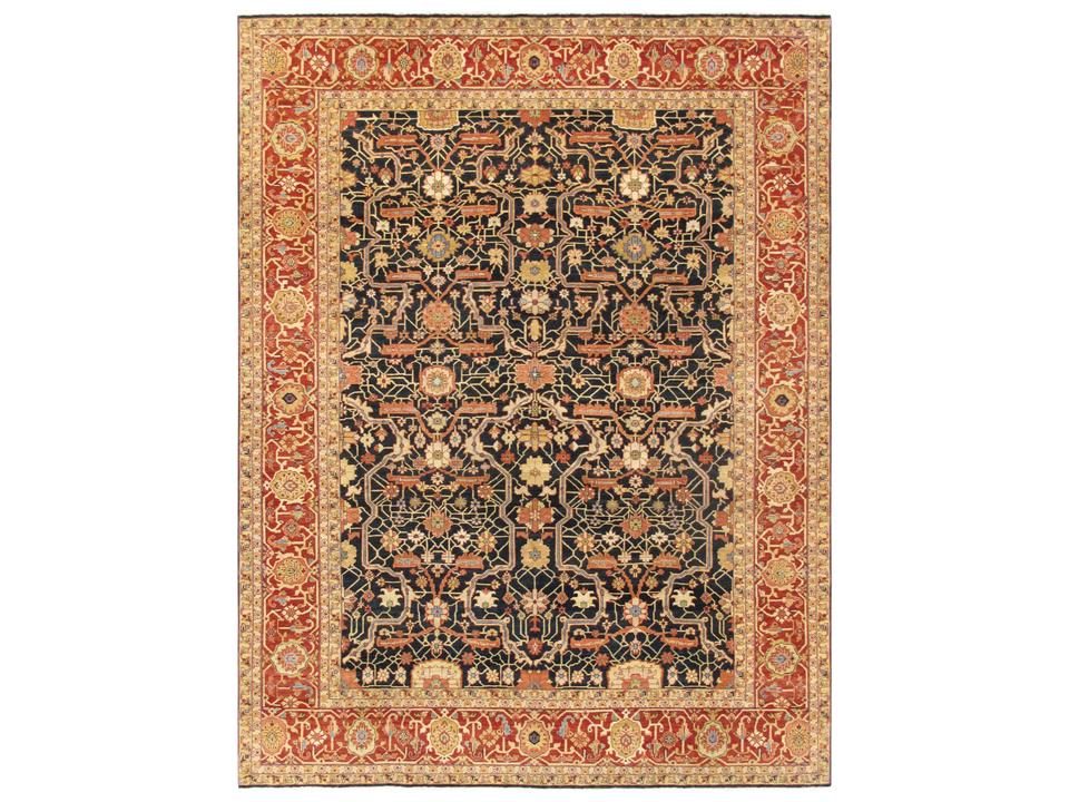 Denver Hand-Knotted Bordered Area Rug in Navy Lamb's Wool
