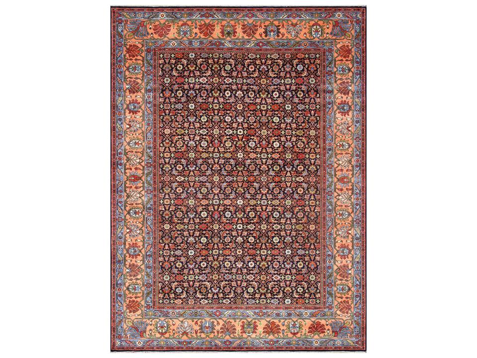 Herati Hand-Knotted Wool Area Rug Navy Peach 8'10" x 12'0"