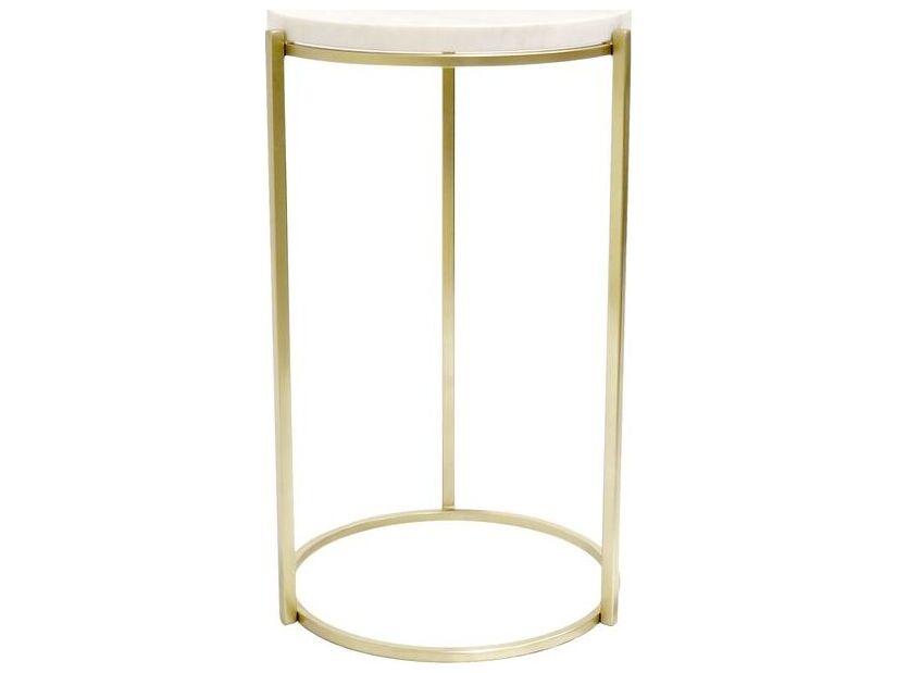 Beacon Carina Round Marble End Table in White and Gold