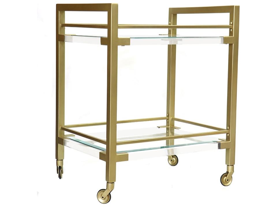Beacon Baylor Glass Bar Cart with Brass Finish and Casters