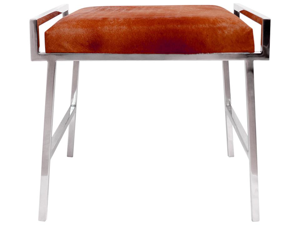 Eira Cowhide Accent Stool in Brown and Silver