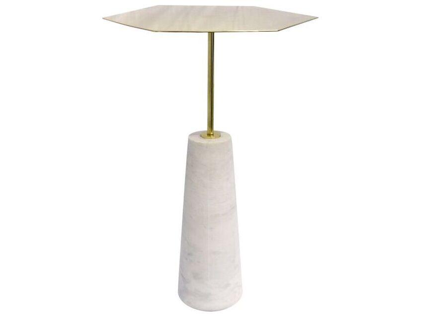Beacon Amara Hexagon Metal End Table with White Marble and Gold Steel