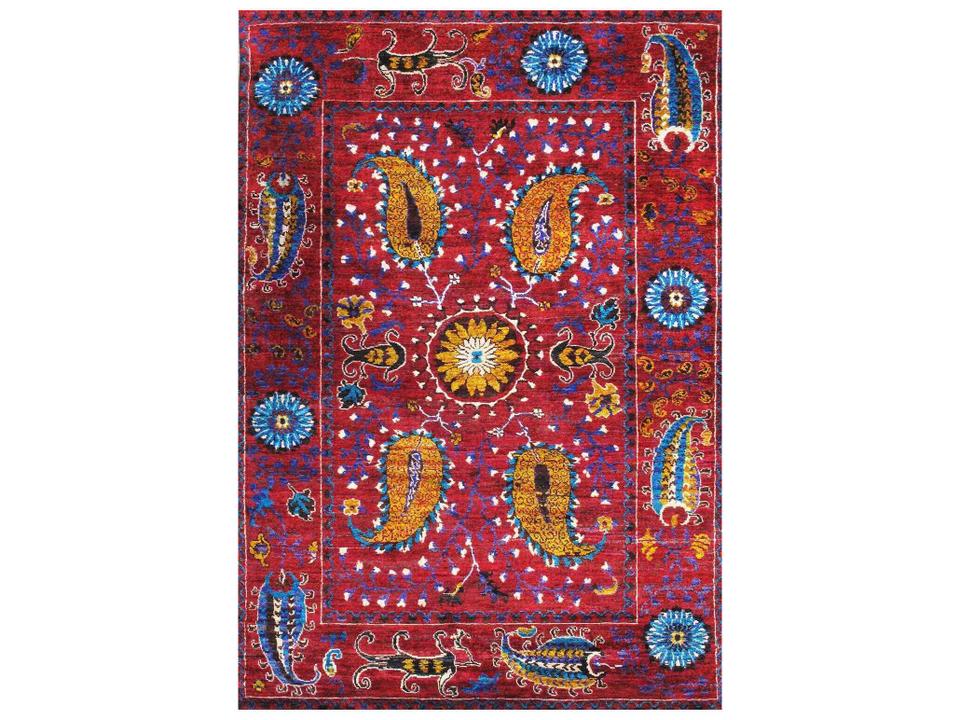 Azerbaijan Hand-Knotted Sari Silk Bordered Area Rug