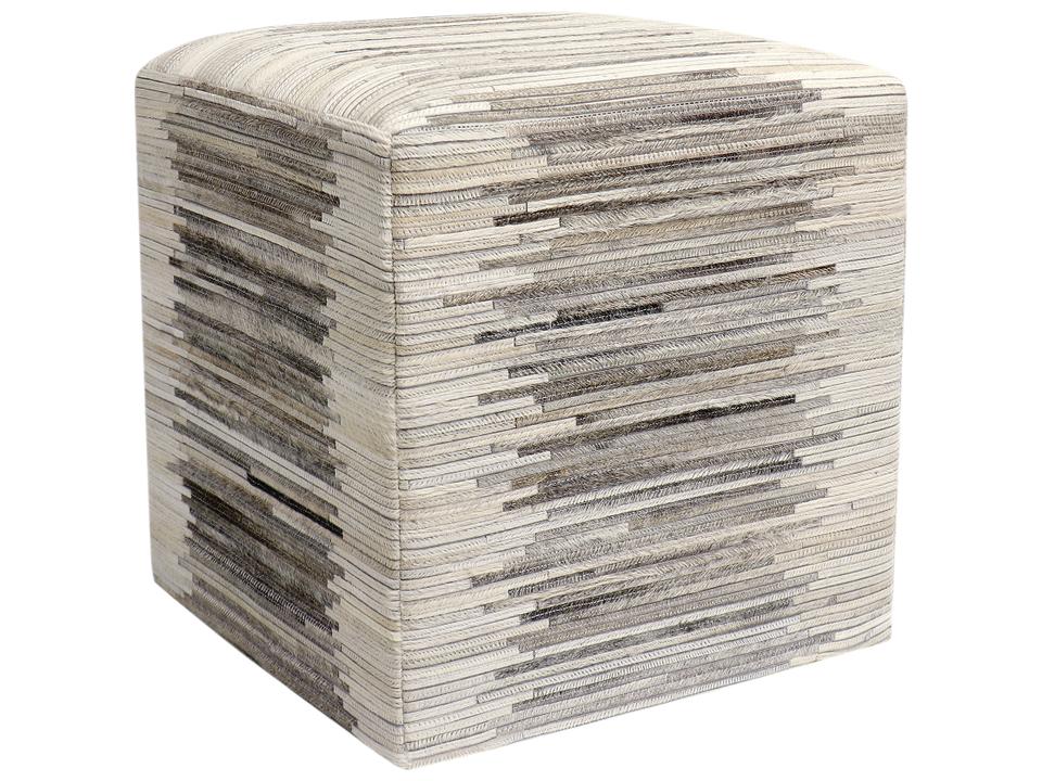 Galaxy Silver Cowhide Pouf with Zig-Zag Pattern