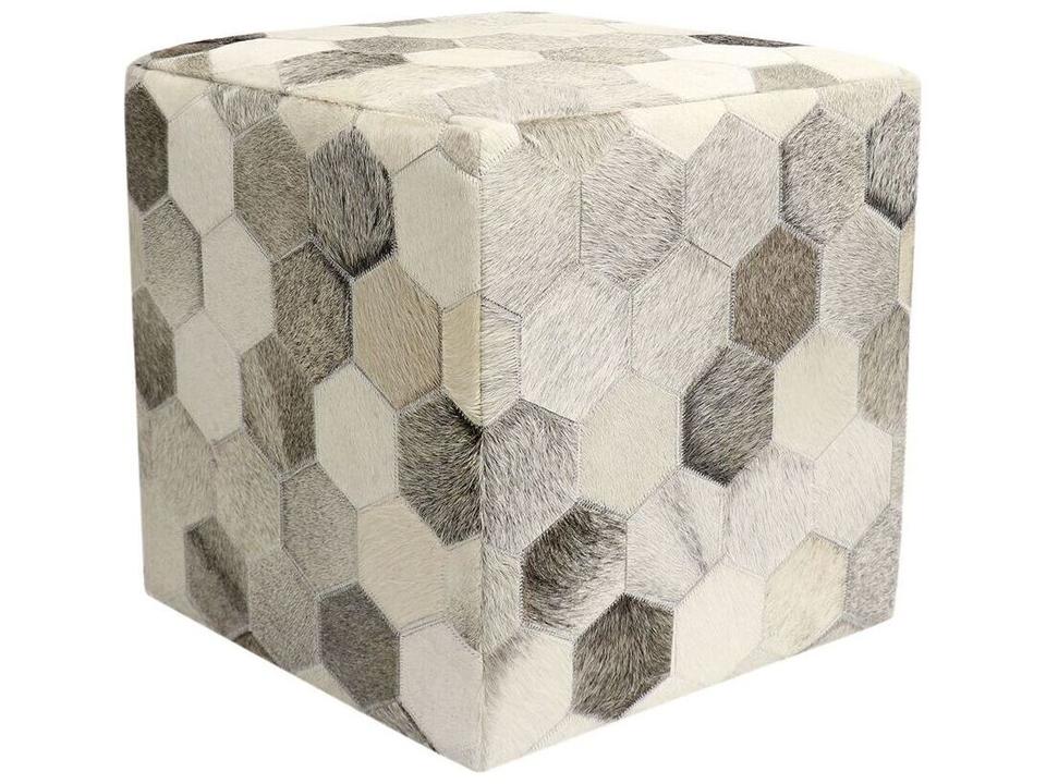Galaxy Cowhide Silver Grey Pouf with Zig-Zag Pattern