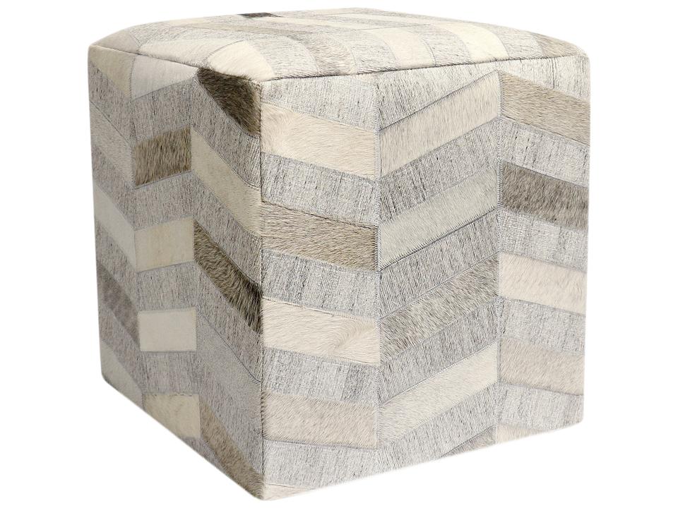 Galaxy Cowhide Pouf Ottoman in Silver with Zig-Zag Pattern