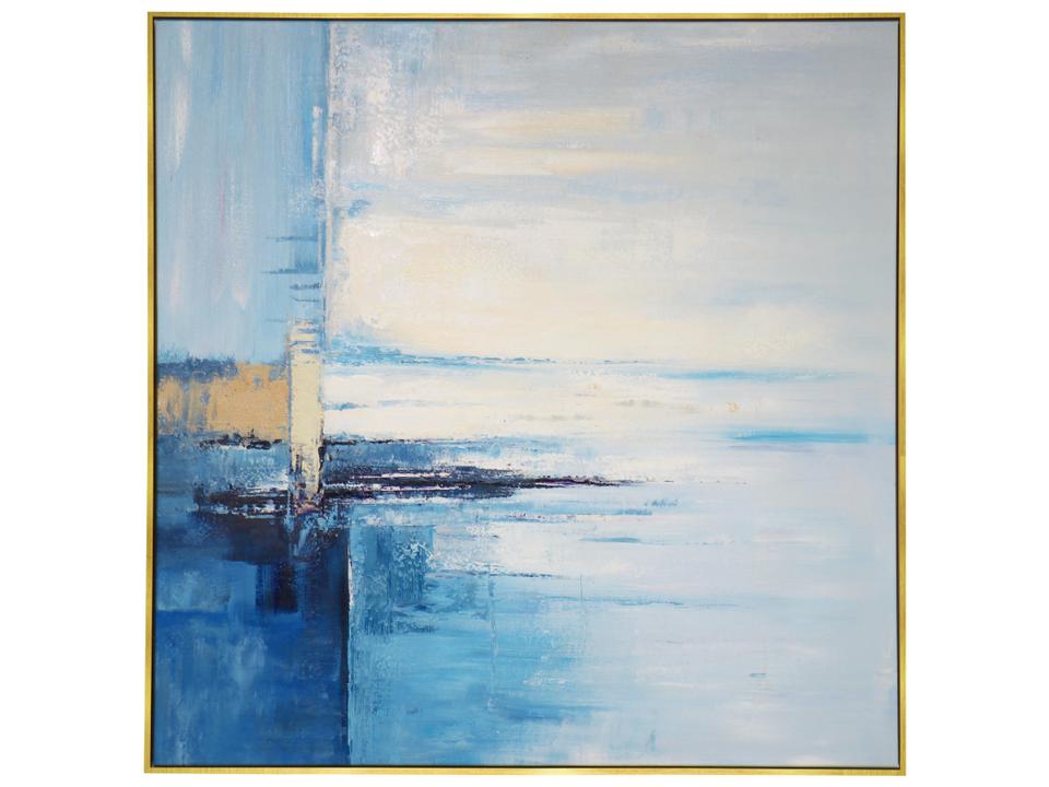 Lush Reflection Hand-Painted Blue Coastal Landscape Oil Painting