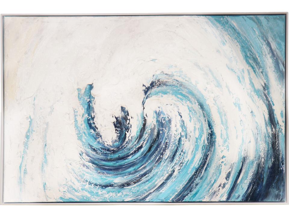 Lush Tidefall Hand-Painted Oil Painting Blue and White Coastal Wave