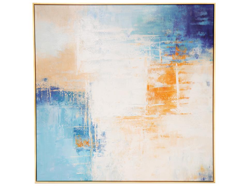 Lush Azure Hand-Painted Blue Multicolor Abstract Oil Painting