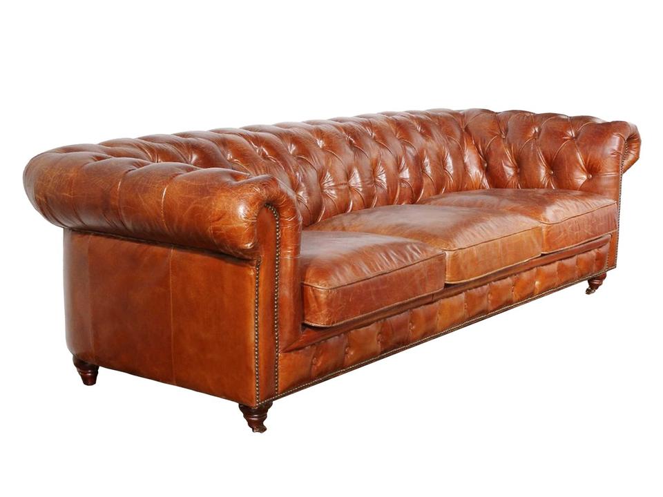 Paris Club 3-Seat Tufted Leather Chesterfield Sofa in Bay Brown