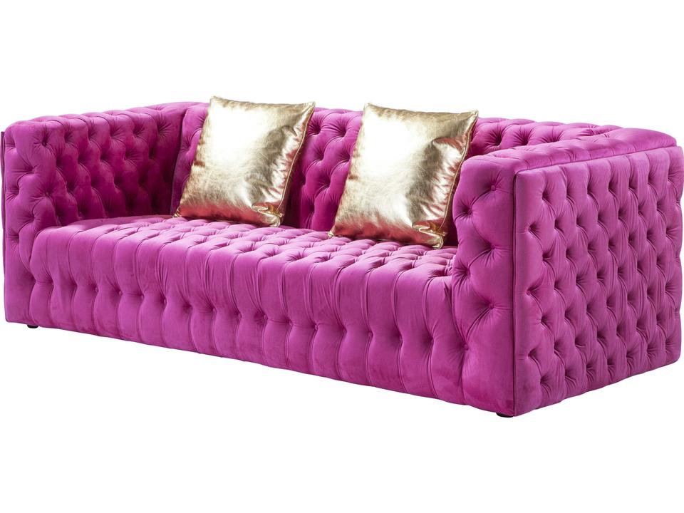 Vicenza 3-Seat Fuschia Pink Velvet Sofa