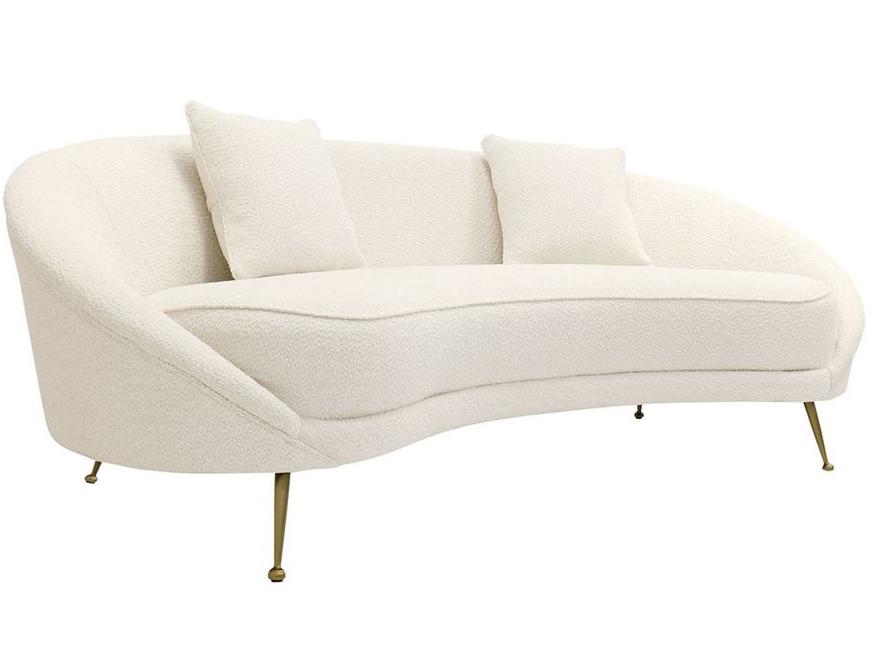 Luna 3-Seat Curved Upholstered Sofa in Ivory Fabric with Gold Base