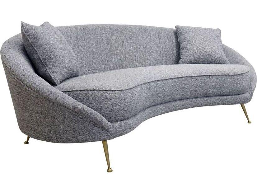 Luna Curved Upholstered Sofa in Luna Grey with Gold Base