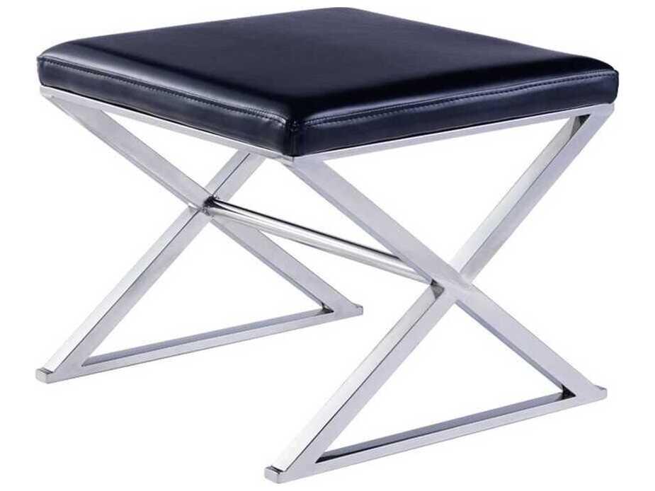 Luxe Black Faux Leather Accent Bench with Chrome Base