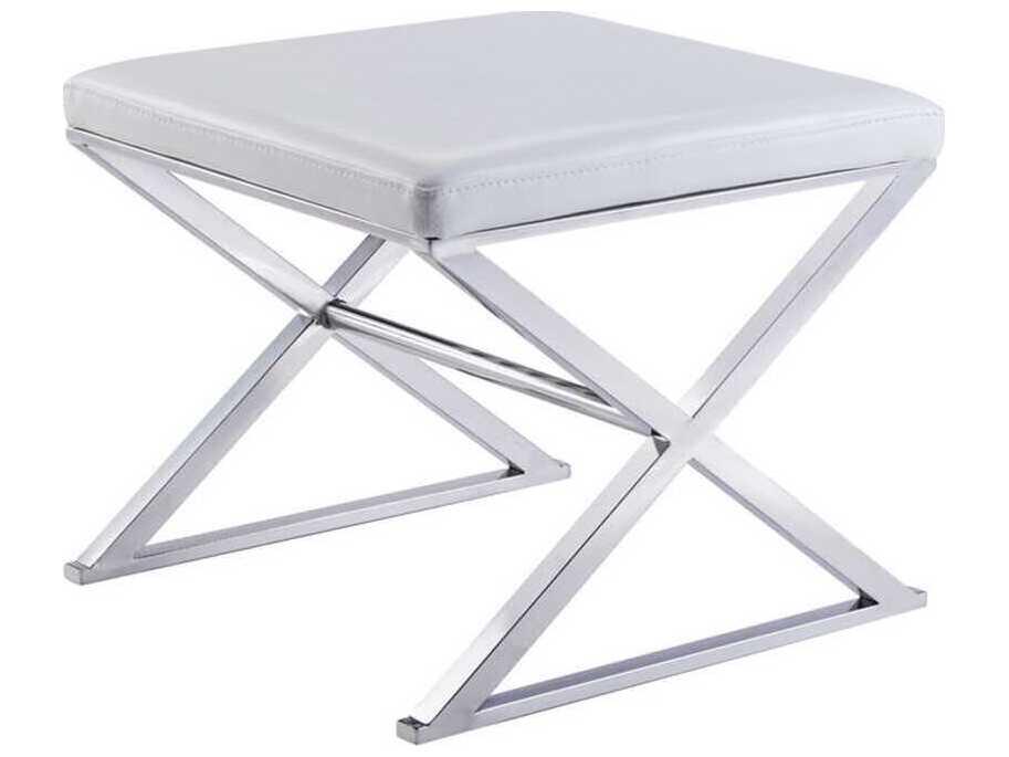 Luxe White Chrome Faux Leather Accent Bench