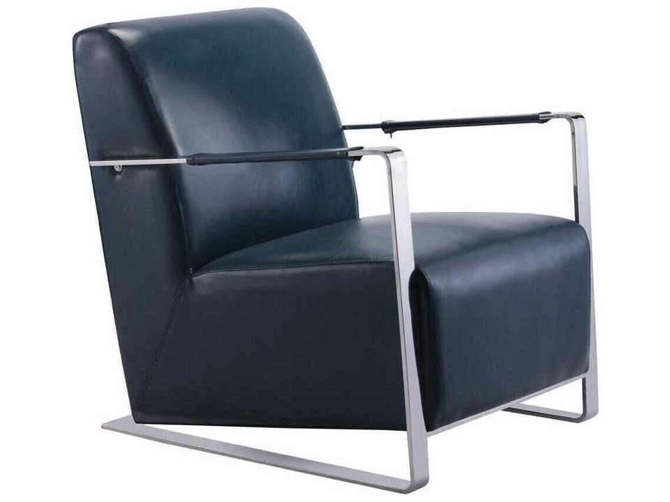 Luxe Faux Leather Accent Armchair in Blue with Chrome Base