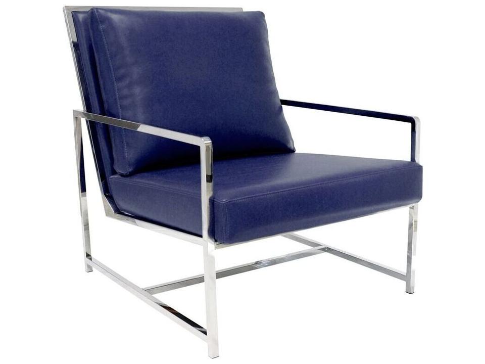 Luxe Faux Leather Accent Chair in Navy with Stainless Steel Base
