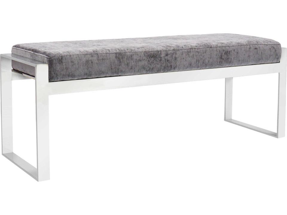Luxe Grey Velvet Upholstered Accent Bench with Chrome Legs