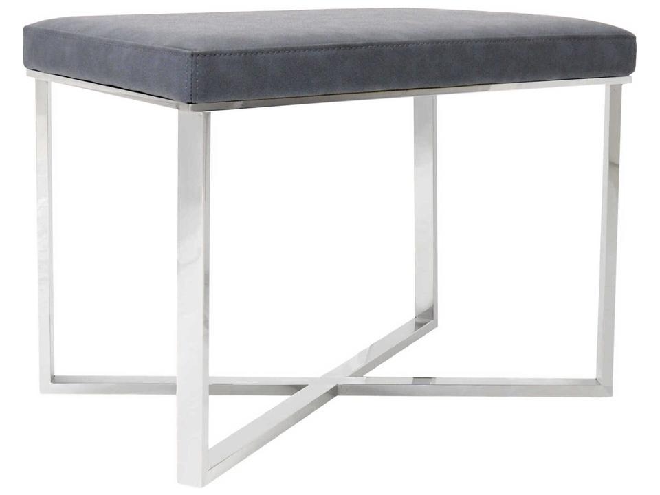 Luxe Grey Faux Leather Ottoman with Chrome Stainless Steel Base