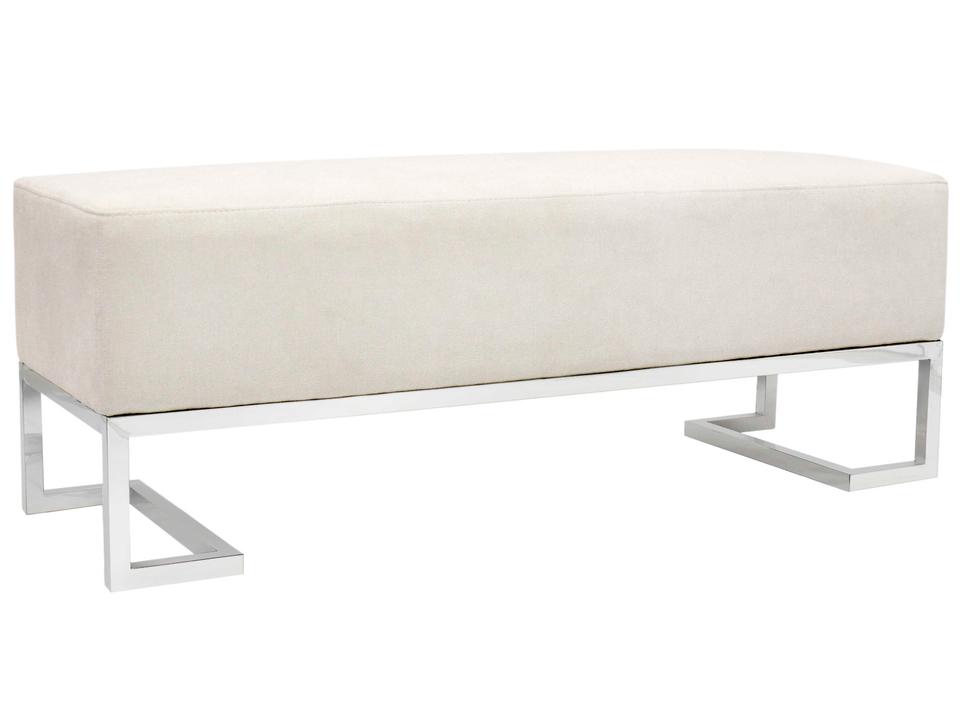 Luxe Ivory Faux Leather Upholstered Accent Bench with Chrome Legs