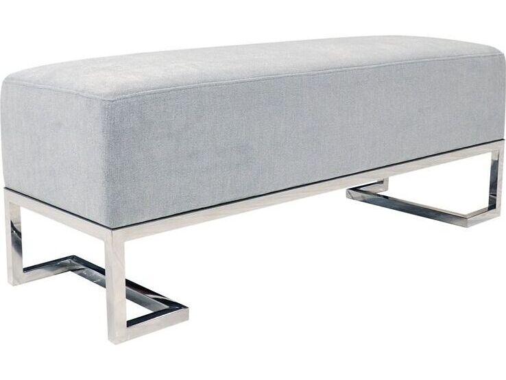 Luxe 3-Seat Upholstered Accent Bench in Blue with Chrome Base