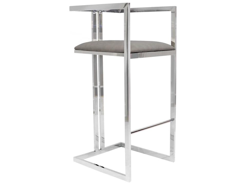 Luxe Grey Faux Leather Bar Stool with Chrome Stainless Steel Frame