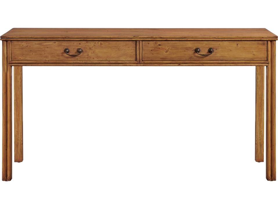 Rectangular Olde Pine Wood Two Drawer Console Table
