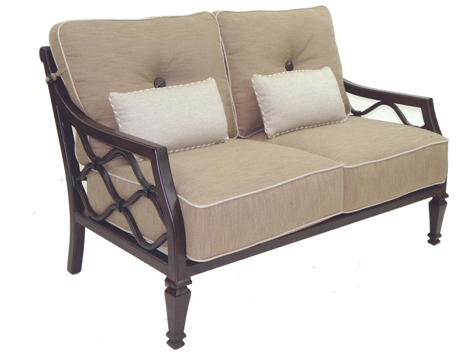 Villa Bianca Deep Seating Cast Aluminum Loveseat with Two Kidney Pillows