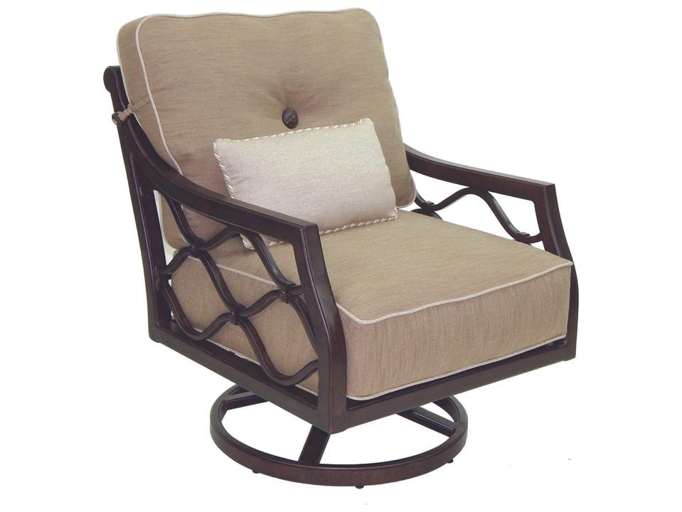 Villa Bianca Deep Seating Cast Aluminum Swivel Rocker Outdoor Lounge Chair with One Kidney Pillow