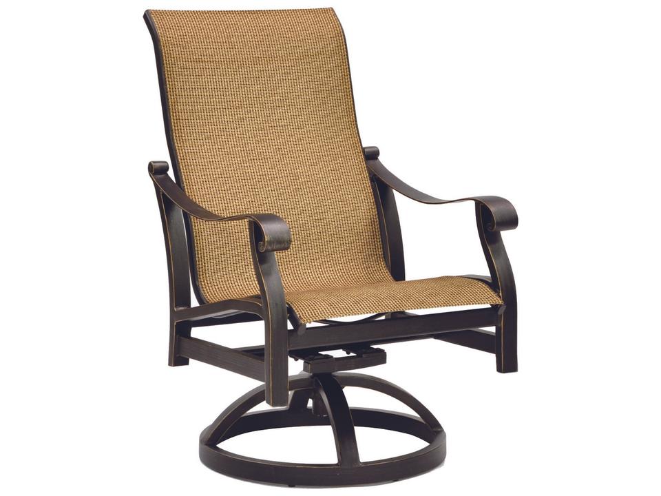 Madrid Sling Cast Aluminum Swivel Rocker Dining Arm Chair